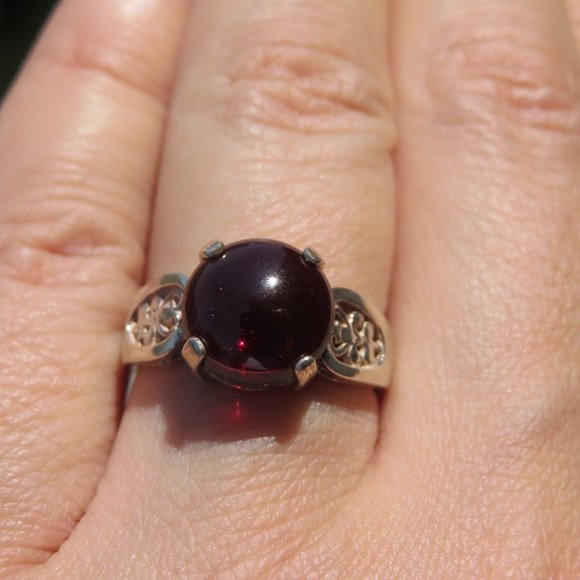 Deep Red Wine Natural Garnet In Filigree Sterling Silver Ring. Size 7 - Picture 10 of 11